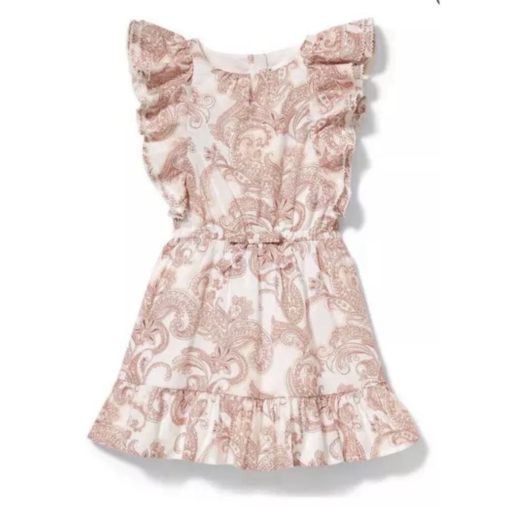 Janie and Jack White Paisley Print Girls Dress Ruffle Sleeves Size 10
